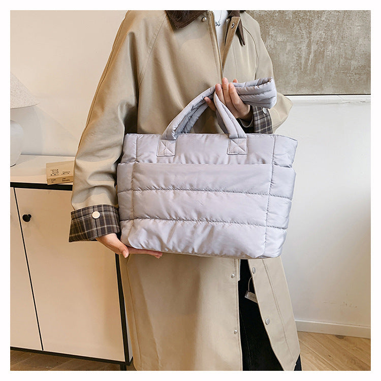 Foreign Trade New Simple Tote Bag Women's Large-Capacity Commuter Handbag Lightweight Nylon Cloth College Student Shoulder Bag