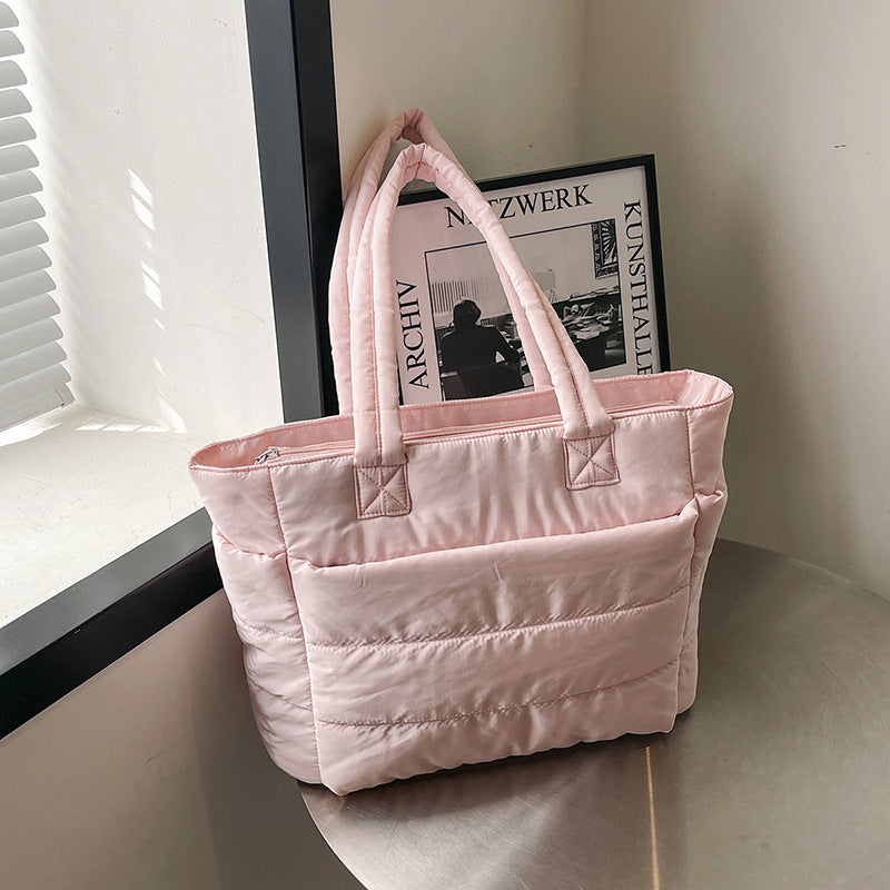 Foreign Trade New Simple Tote Bag Women's Large-Capacity Commuter Handbag Lightweight Nylon Cloth College Student Shoulder Bag