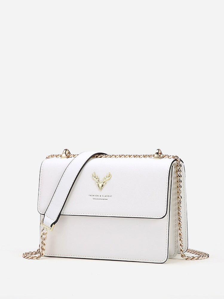 Genuine Leather Chain Small Square Bag 2026 New Model Niche Gift for Girlfriend Fashionable Versatile Deer Head Shoulder Crossbody Women's Bag