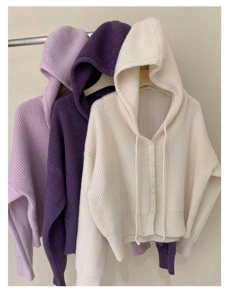 Gentle Style Hooded Knitted Cardigan Women's Elegant Top Loose Sweater Shawl Outer Single-Breasted Casual Sweatshirt