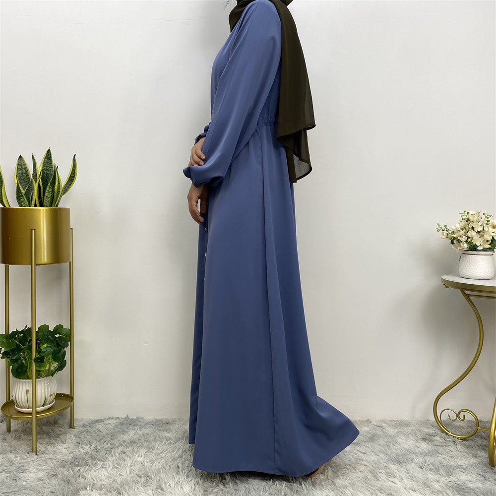 2025 New Fashion Muslim Lapel Cardigan Full Button Slim Drawstring Dress 6289