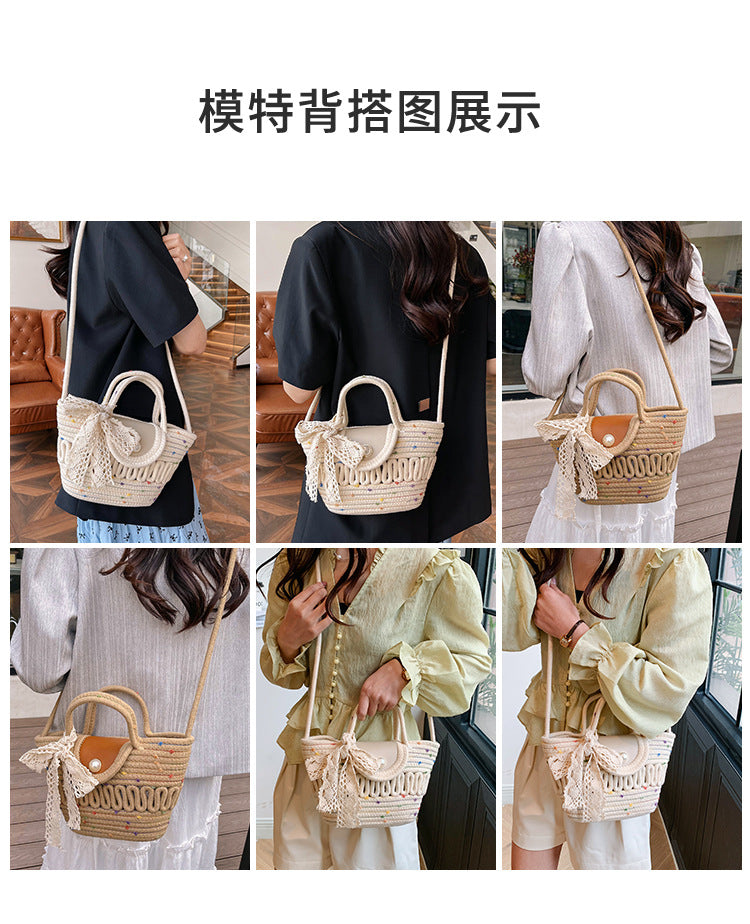 Handmade Seaside Woven Handbag, Popular Ins Style Straw Bag, Niche Satchel Vegetable Basket, Beach Tote Bag