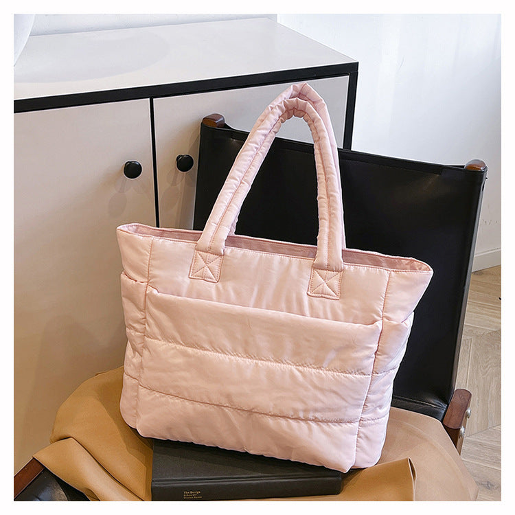 Foreign Trade New Simple Tote Bag Women's Large-Capacity Commuter Handbag Lightweight Nylon Cloth College Student Shoulder Bag