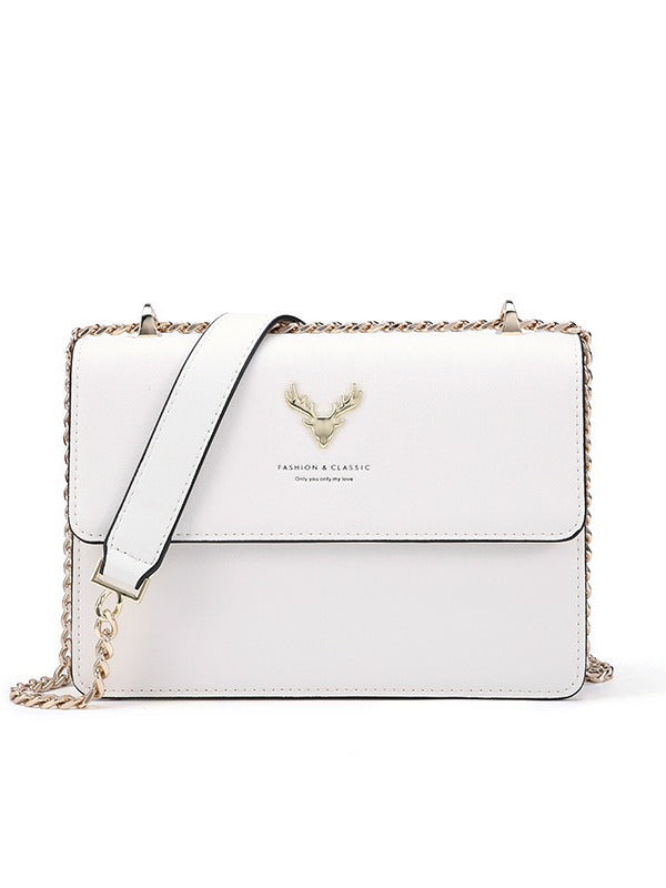 Genuine Leather Chain Small Square Bag 2026 New Model Niche Gift for Girlfriend Fashionable Versatile Deer Head Shoulder Crossbody Women's Bag