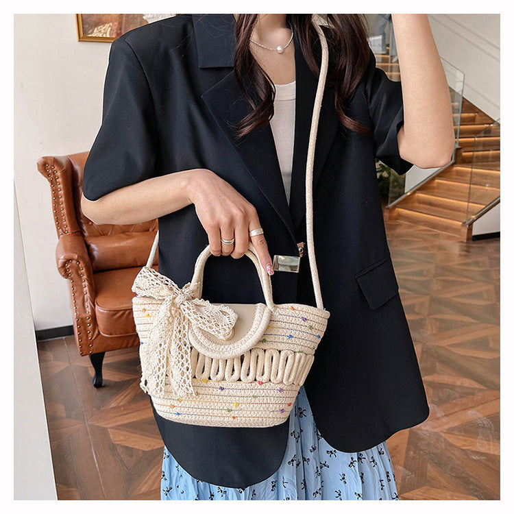 Handmade Seaside Woven Handbag, Popular Ins Style Straw Bag, Niche Satchel Vegetable Basket, Beach Tote Bag