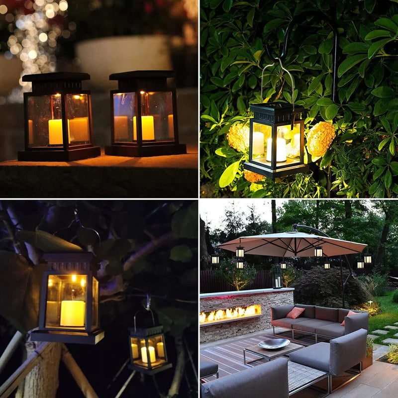 Solar Palace Lantern Hanging Candle Lamp Outdoor LED Waterproof Lights for Garden Patio Yard Lawn Landscape Vintage Lantern Deco