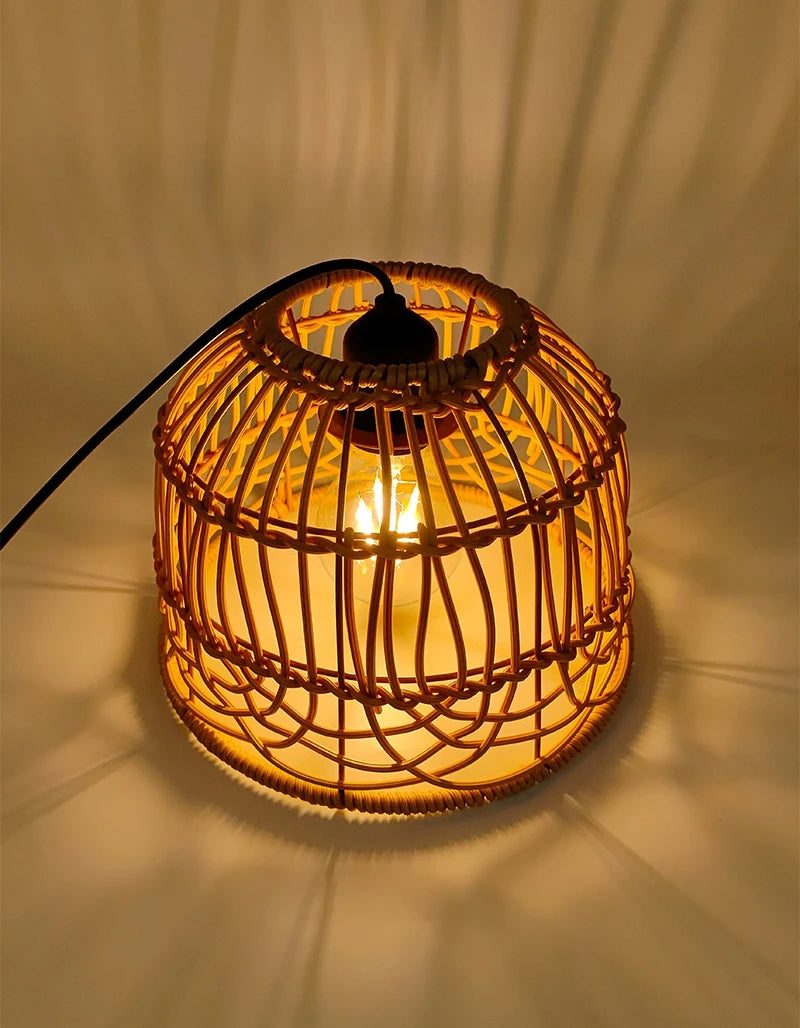 Woven Lantern LED  Hanging Light Lampshade Simulated Rattan Ceiling Pendant Lamp Shade Bedroom Dining Room Chandelier Lamp Cover