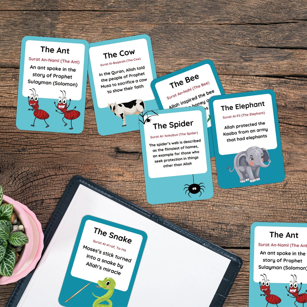 31pcs Islamic Quran Animal Cards,Beautiful Illustrated Educational Prophets Story,Arabic Language Learning Material,Ramadan Gift