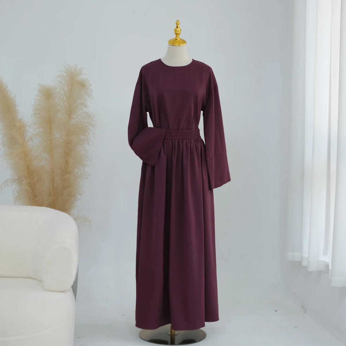 Elegant Muslim Women 2 Piece Abaya Set Ramadan Modest Summer Daily Turkey Top and Skirt Suit Islamic Casual Outfit for Eid