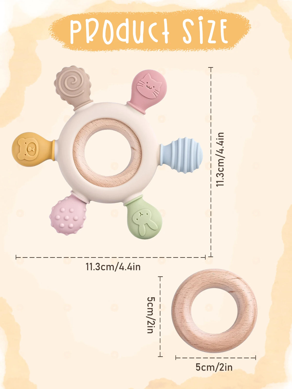 1PC Silicone Teether Baby Ring Shape Wooden Teether Ring Kid Gift BPA Free Silicone Children Goods Kid Teething Toy