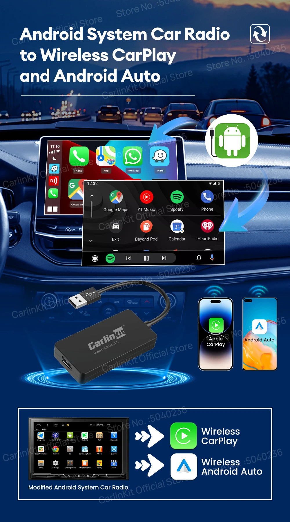CarlinKit CCPA Wireless CarPlay Für Android Auto Radio Drahtlose Android Auto Drahtlose Auto Connect Mirrorlink Smart USB Adapter