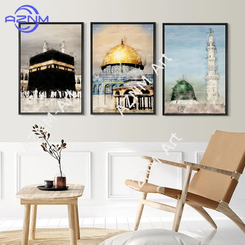 Islamic Masjid Mosque Allah Mecca Medina Kaaba Sacred Place Posters Canvas Painting Print Wall Art Pictures Living Room Decor