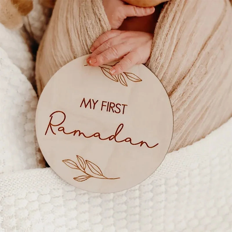 Islamic Wooden Milestone Card Muslim First Eid 1st Ramadan Kareem Photo Props Baby Shower Eid Mubarak Gift Newborn Shooting