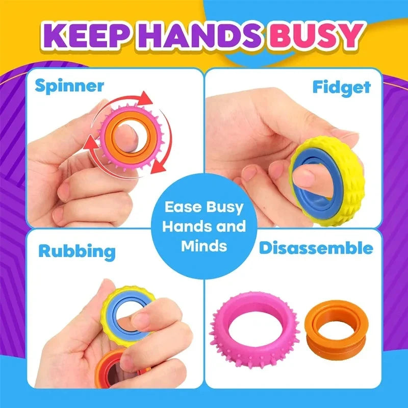 Rotating Fidget Ring Sensory Finger Spinner Anti-Anxiety Stress Relief Toys for Adults ADHD Autism Quiet Classroom Prizes Gifts