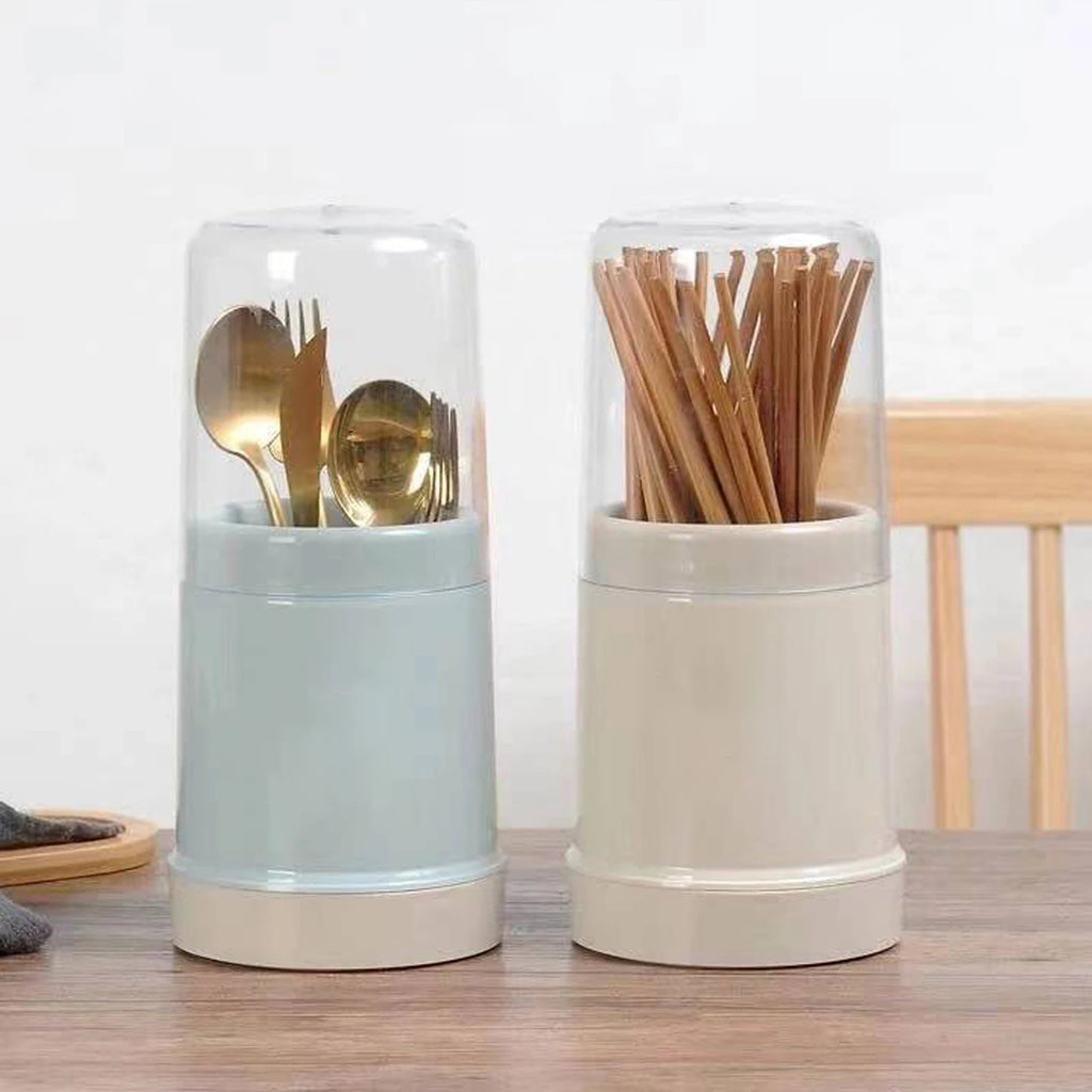 Kitchen Utensil Round Holder with Lid Plastic Cutlery Storage Holder Round Cutlery Drainer for Home Utility Storage Accessories