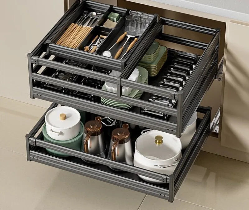 Pull Out Kitchens Cabinets Baskets Drawer Style Bowl Dish Storage Baskets Organization Three Layers Kitchens Shelf Thicken