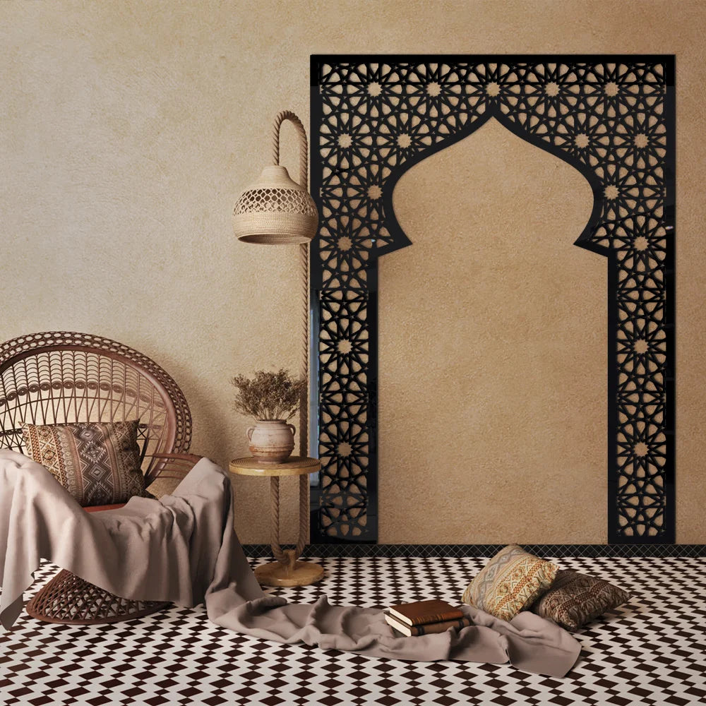 Islamic Arch Mirror Wall Sticker Gold Acrylic 3D Mosque Frame Decal With Geometric Pattern Ramadans Festival Home Decor Accent