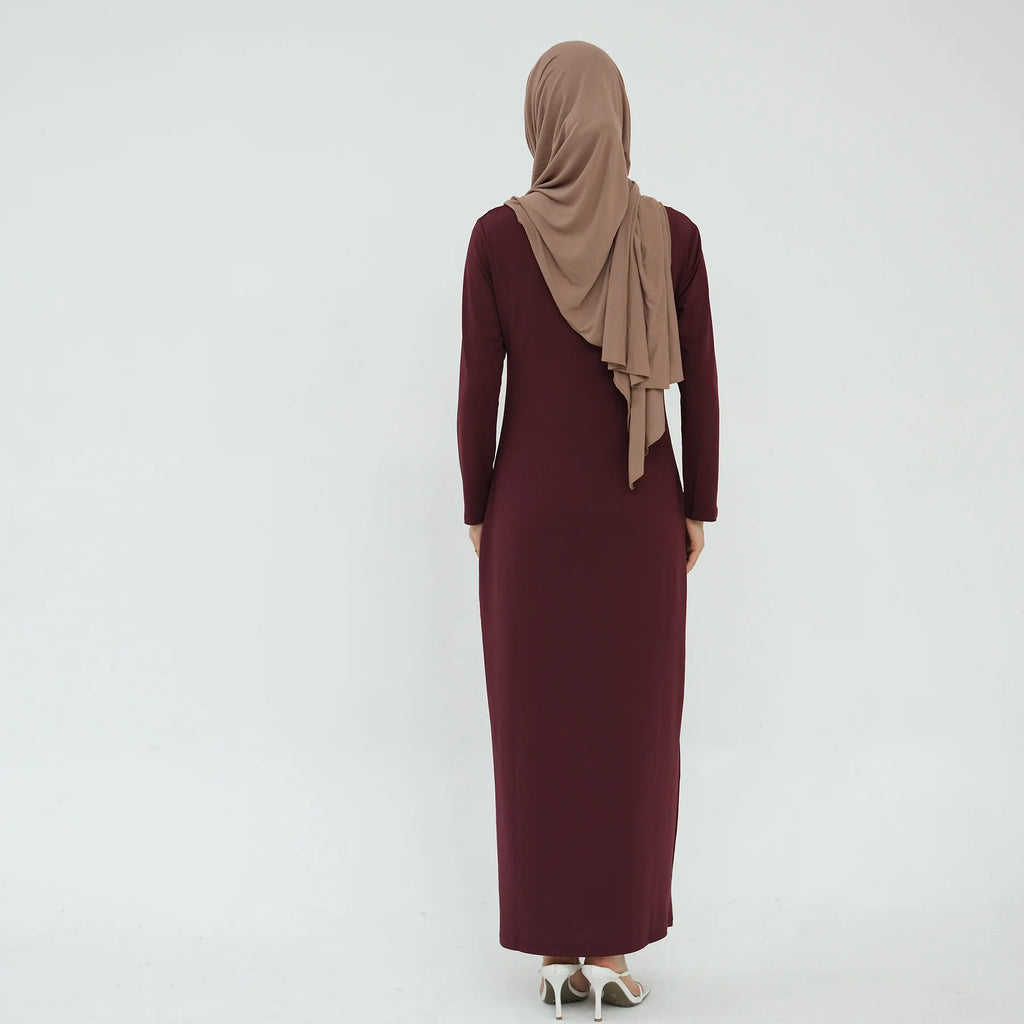 2025 Ramadan Muslim Women Abaya Islamic Stretch Underskirt - Solid Milk Silk Layering Dress Modest Elastic Inner Slip