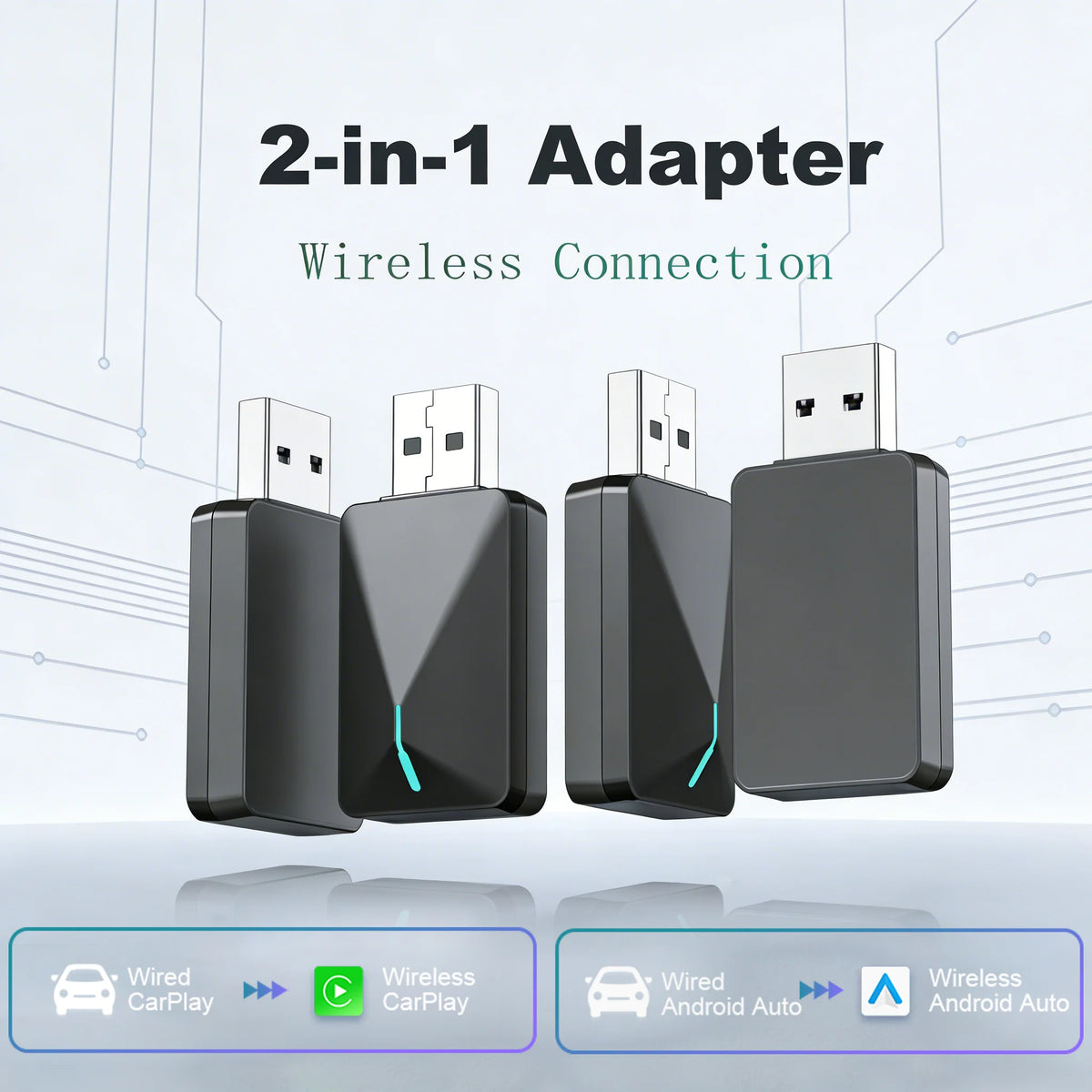 Kompakter Kabelloser CarPlay Android Auto USB-Adapter, Kabelgebunden zu Kabellos Upgrade, Einfache Installation, Automatische Verbindung, Kompatibel mit 98% aller Autos