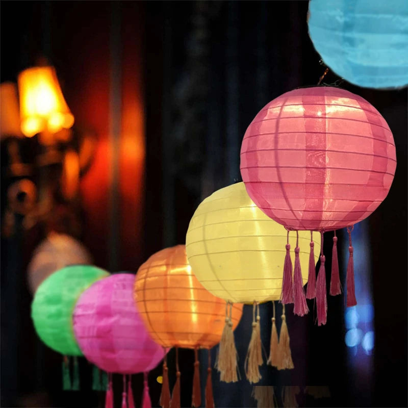12 Inch Waterproof Solar Chinese Lantern Cloth Hanging Lamp Outdoor Festival Wedding Birthday Party Garden Hanging Lamp Decor