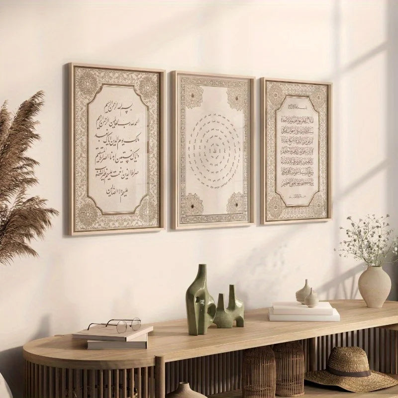 3pcs/set Islamic Muslim Canvas Posters Qur'an Arabic Calligraphy Wall Art Prints for Modern Living Room Home Eid Al-Fitr Gifts