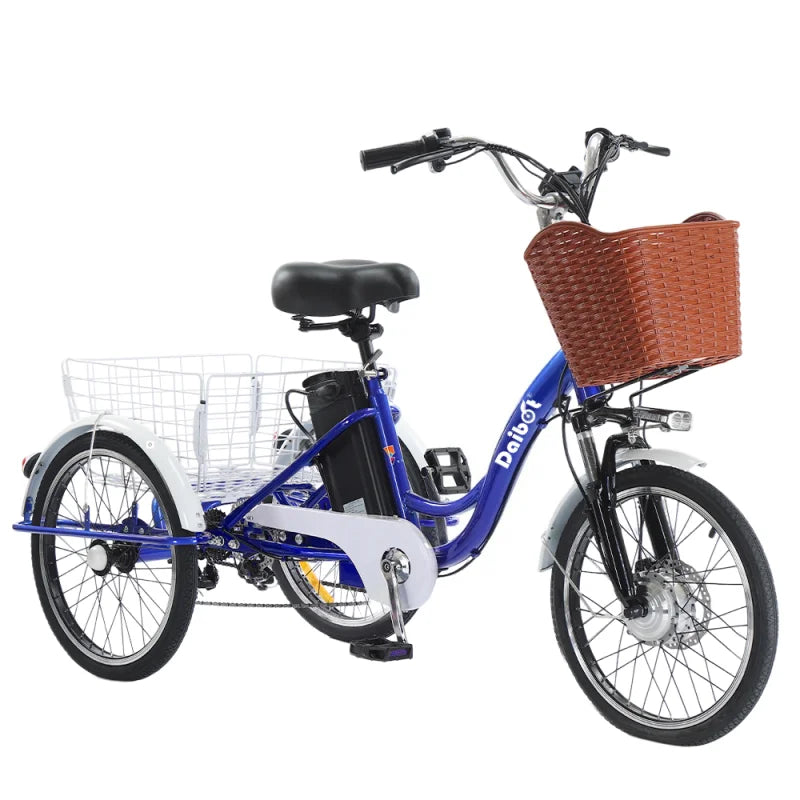 20inch 3 Wheels Electric Bike For Adults 350W 48V 7 Speed Cargo Electric Tricycle For Elderly People Removable Battery