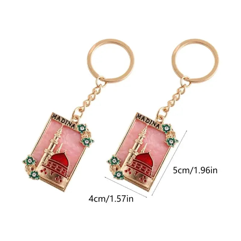 A52E Islamic Cultural Keyrings Decorative Mosque Motifs Accessories for Holy Event
