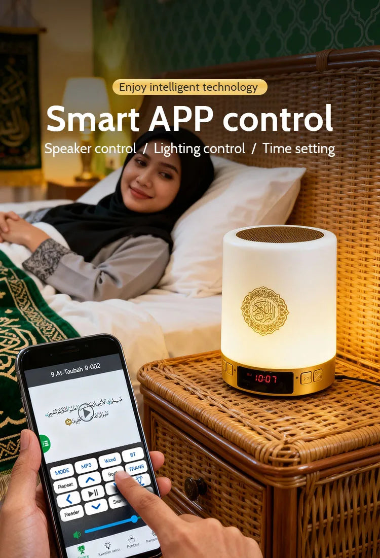 Islamic Arabic Night Light Muslim Bluetooth Speaker Quran Azan Clock Koran Portable Wireless Ramadan Bright Lamp Arab Islam Holy