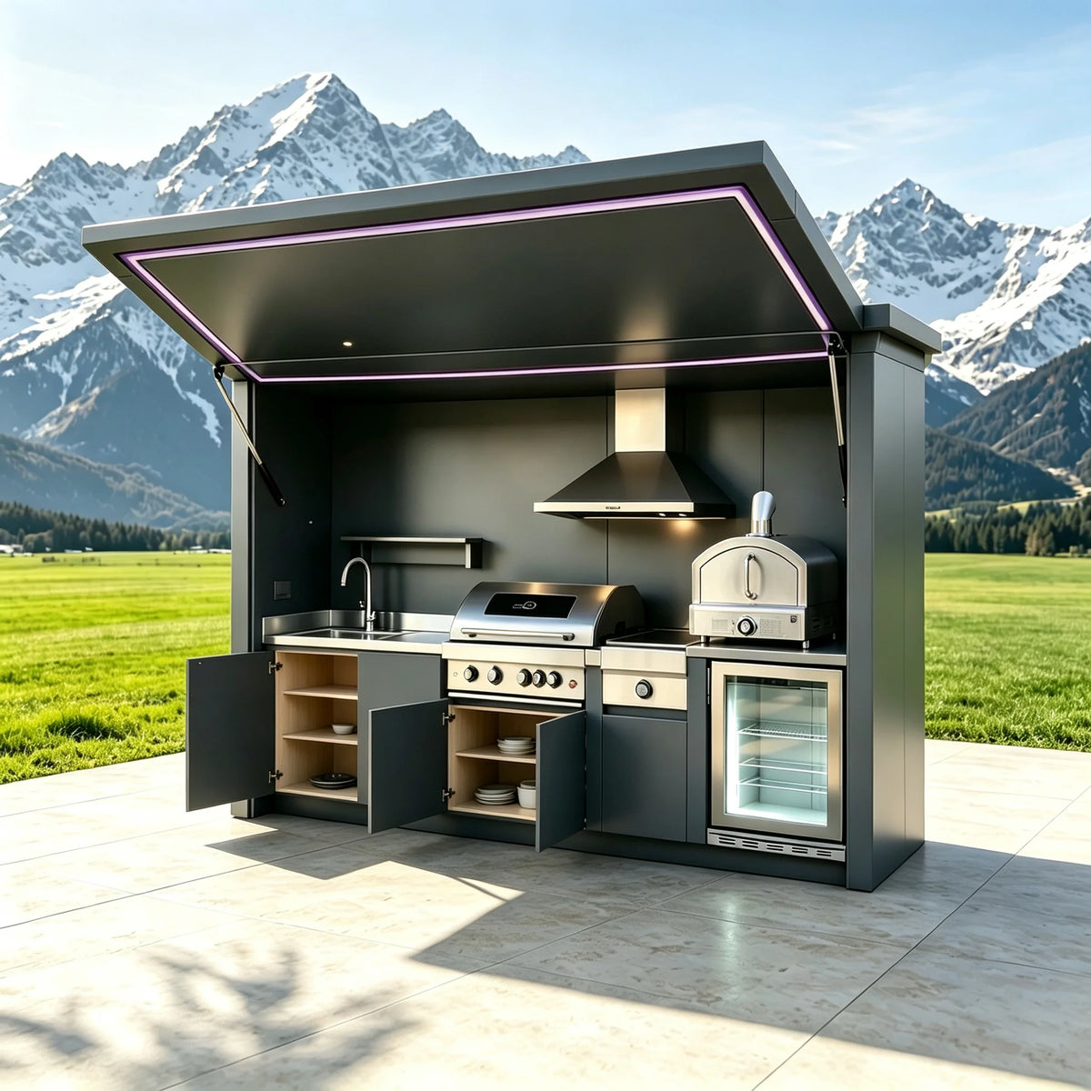 Wetterfester Outdoor-Küchenschrank Großer Stauraum Aluminium-Outdoor-Küchenschrank für Villa Garten Hinterhof BBQ Kochen