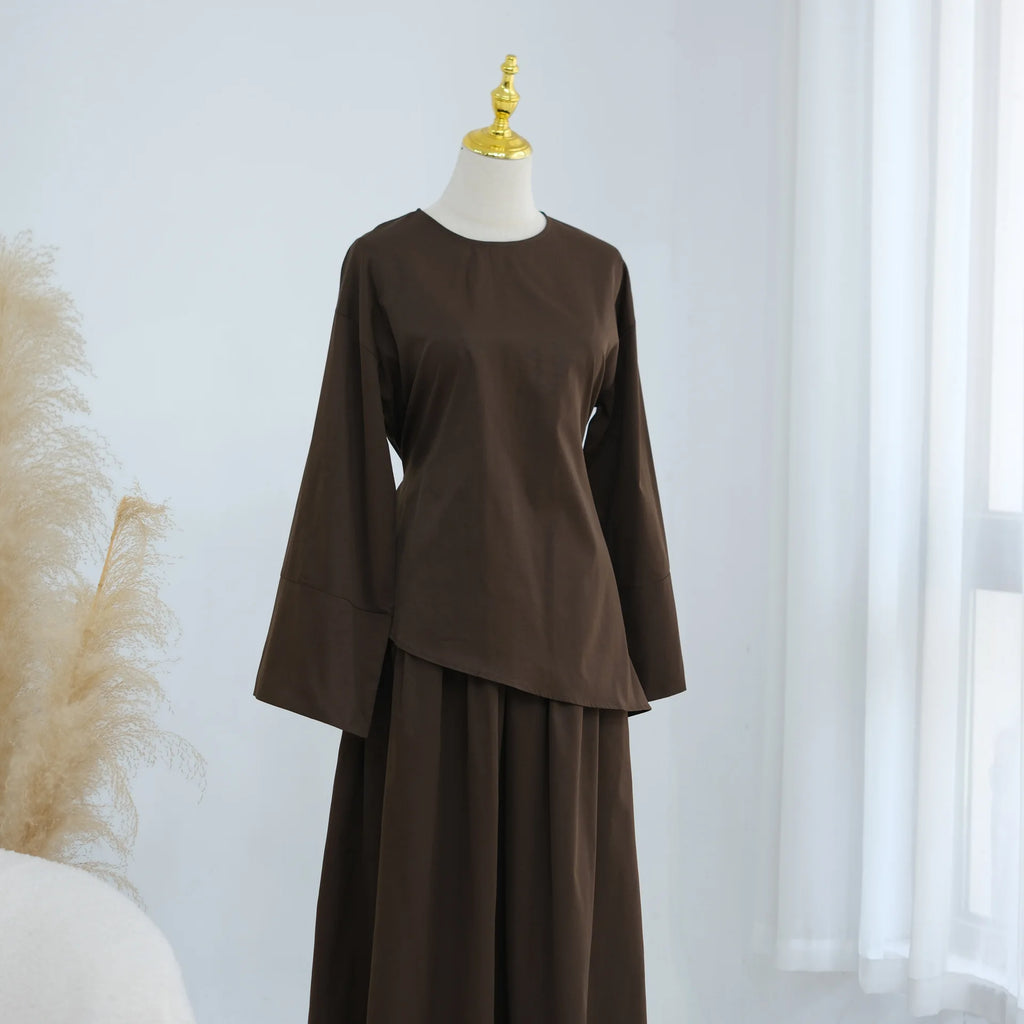Elegant Muslim Women 2 Piece Abaya Set Ramadan Modest Summer Daily Turkey Top and Skirt Suit Islamic Casual Outfit for Eid