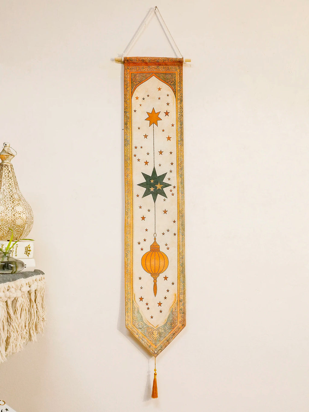 Islamic Ramadan Wall Banner Moon Star Lantern Tapestry for Eid Mubarak Kareem Muslim Festival Home Decor Hanging Ornaments Gifts