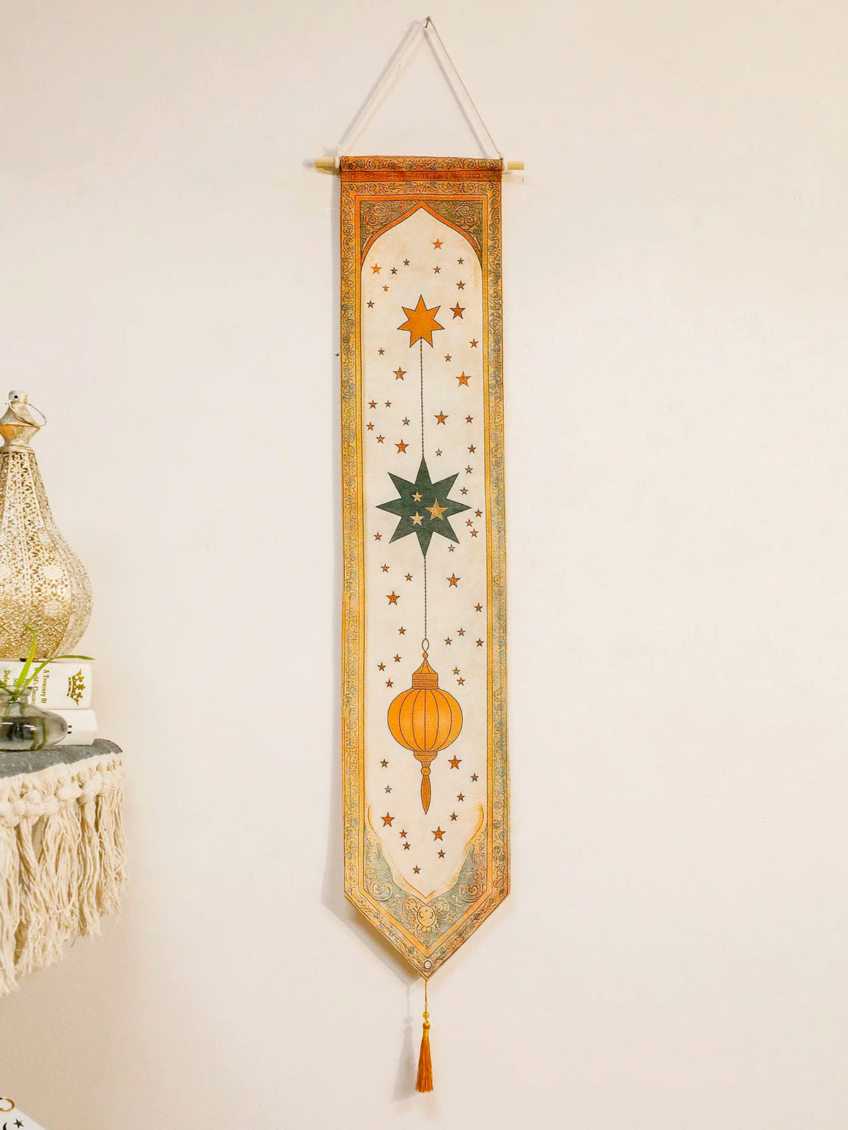 Islamic Ramadan Wall Banner Moon Star Lantern Tapestry for Eid Mubarak Kareem Muslim Festival Home Decor Hanging Ornaments Gifts