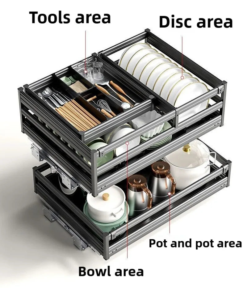 Pull Out Kitchens Cabinets Baskets Drawer Style Bowl Dish Storage Baskets Organization Three Layers Kitchens Shelf Thicken