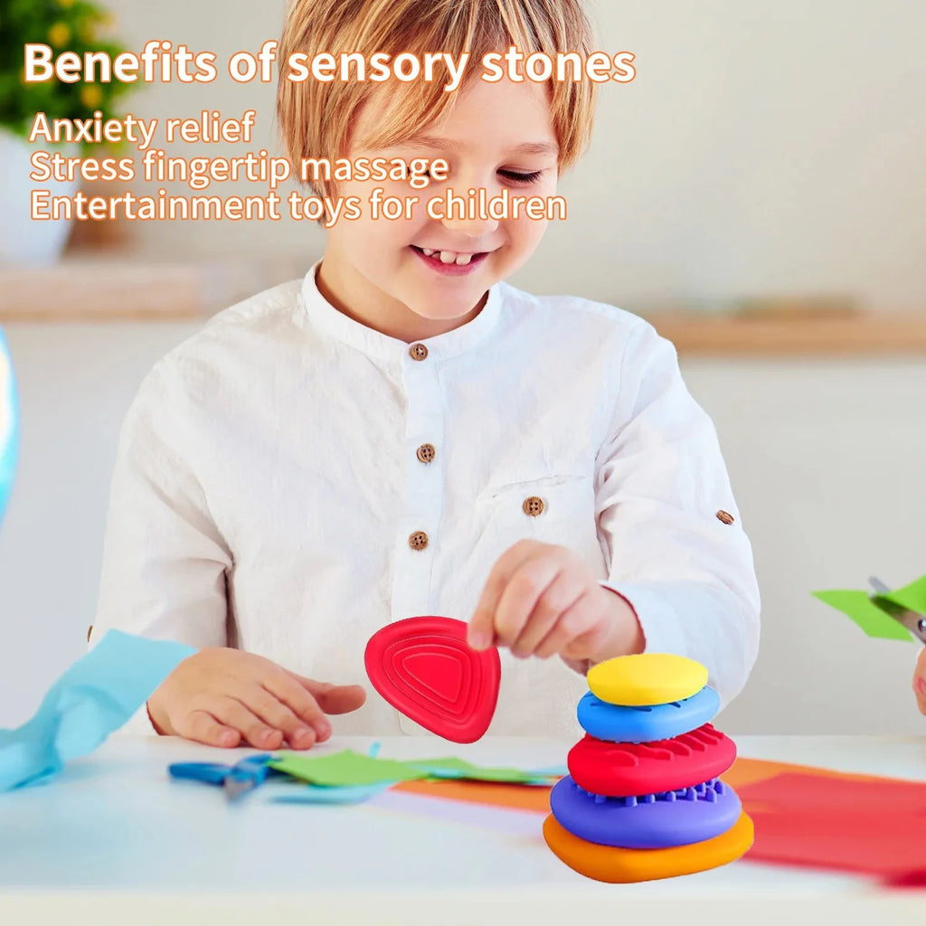 6Pcs Fidget Toys Sensory Stone for Kids Textured Soft Worry Stone for Autism Quiet Fidgets Stress Items Anxiety Relief Gift