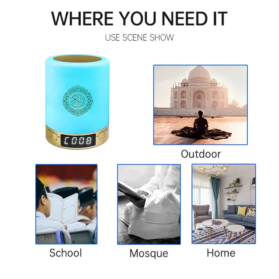Quran Islam Arabic Koran Muslim Ramadan Azan Wireless Portable Bluetooth Speaker Bright Night Light Lamp Holy Islamic Arab Music