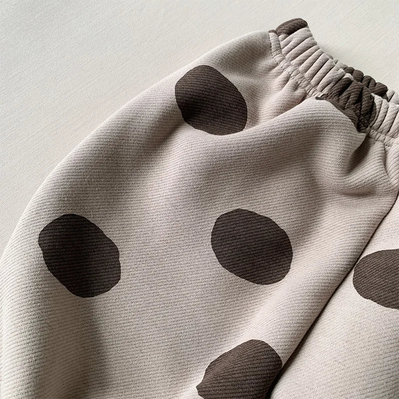 2025 New Winter Children Dot Print Trousers Plus Velvet Thick Girls Harem Pants Baby Boys Fleece Casual Pants Kids Clothes