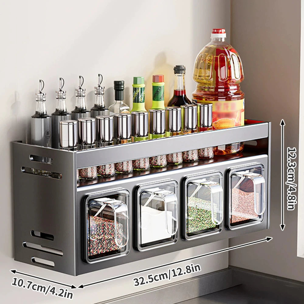 1 Equipped Kitchen Seasoning Shelf, No Drilling, Wall Hanging, Countertops, Cabinets, Multi-Functional Seasoning Storage Shelf