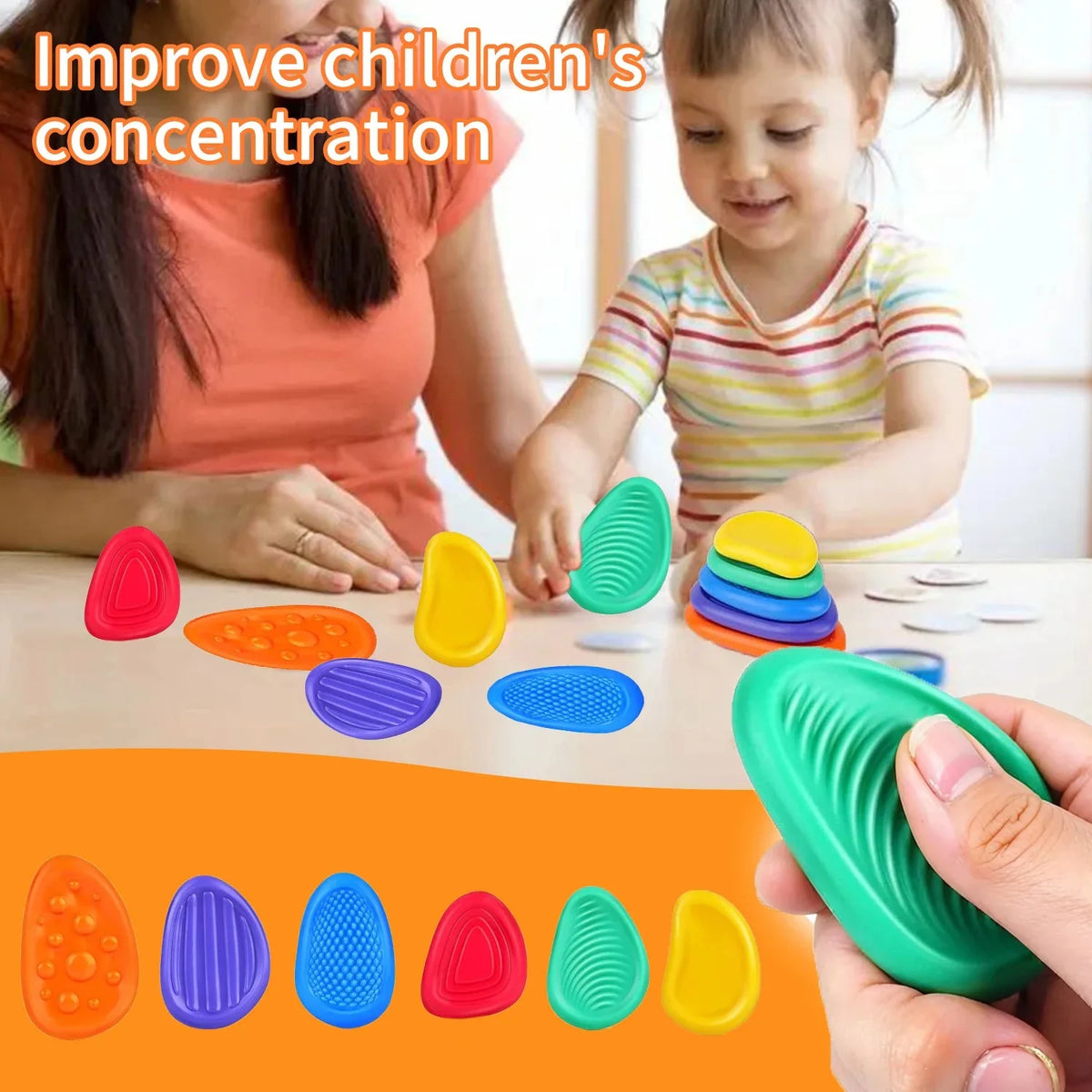 6Pcs Fidget Toys Sensory Stone for Kids Textured Soft Worry Stone for Autism Quiet Fidgets Stress Items Anxiety Relief Gift