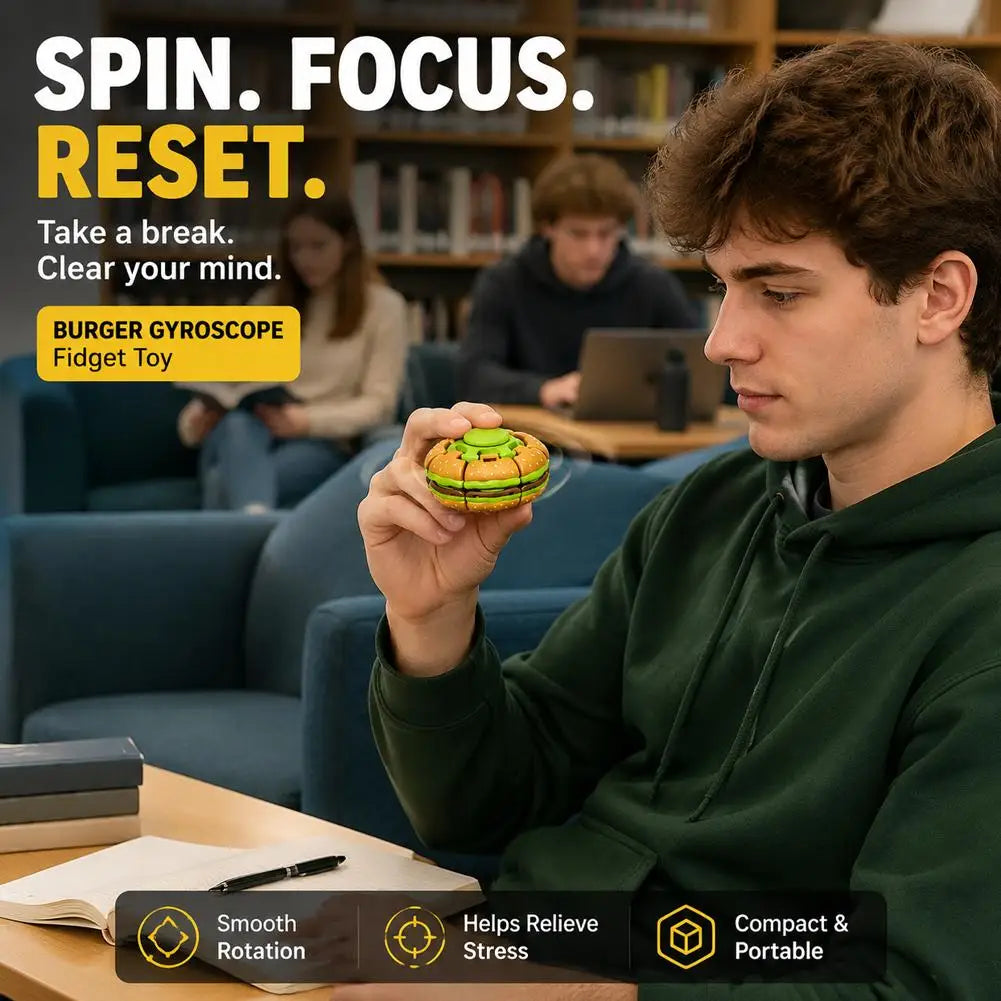 Fidget Burger Gyro Toy Stress Relief Fingertip Spinner Rotating Decompression Gyroscope for Adults
