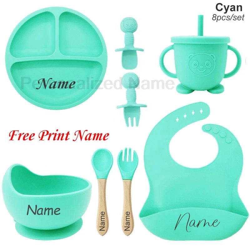 Personalized Name Baby Feeding Set Kids Silicone Plate Bowl Straw Cup Customized Children's Tableware Baby Supplies Newborn Gift