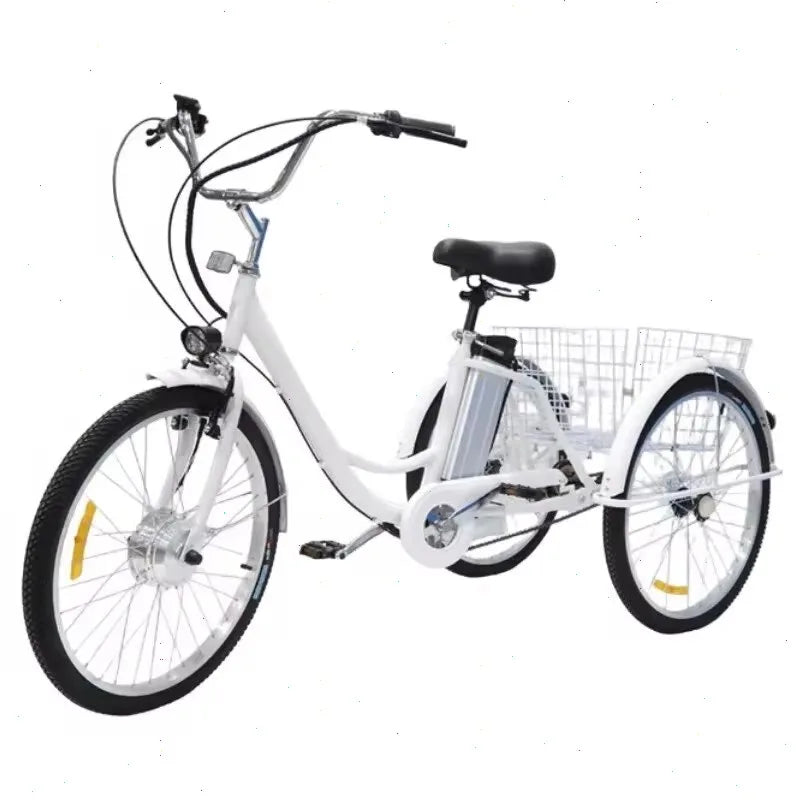 24 Inch Electric Tricycle 3 Wheels For Adults Removable Battery 350W 36V Family e Bike For Old People Blue/White/Black