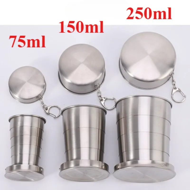 1pc Stainless Steel Retractable Cup Outdoor Travel Toiletry Cup Portable Creative Compression Cup Mini Handy Cup Folding Cup