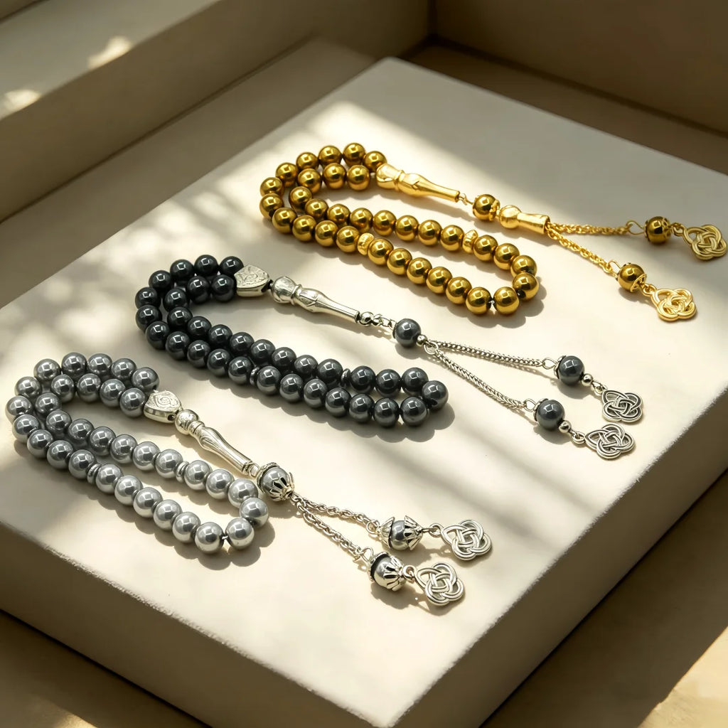Islamic Prayer Beads 8mm 33 Beads Natural Stone Muslim Prayers Bead Daily Dhikr Tasbeeh Subha Tasbih Gift for Ramadan Hajj Umrah