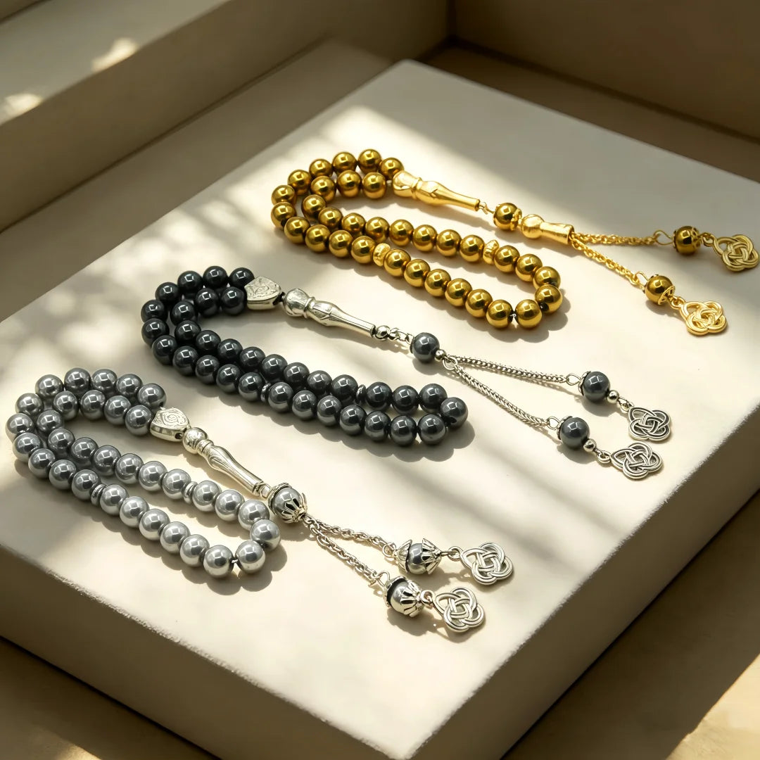 Islamic Prayer Beads 8mm 33 Beads Natural Stone Muslim Prayers Bead Daily Dhikr Tasbeeh Subha Tasbih Gift for Ramadan Hajj Umrah