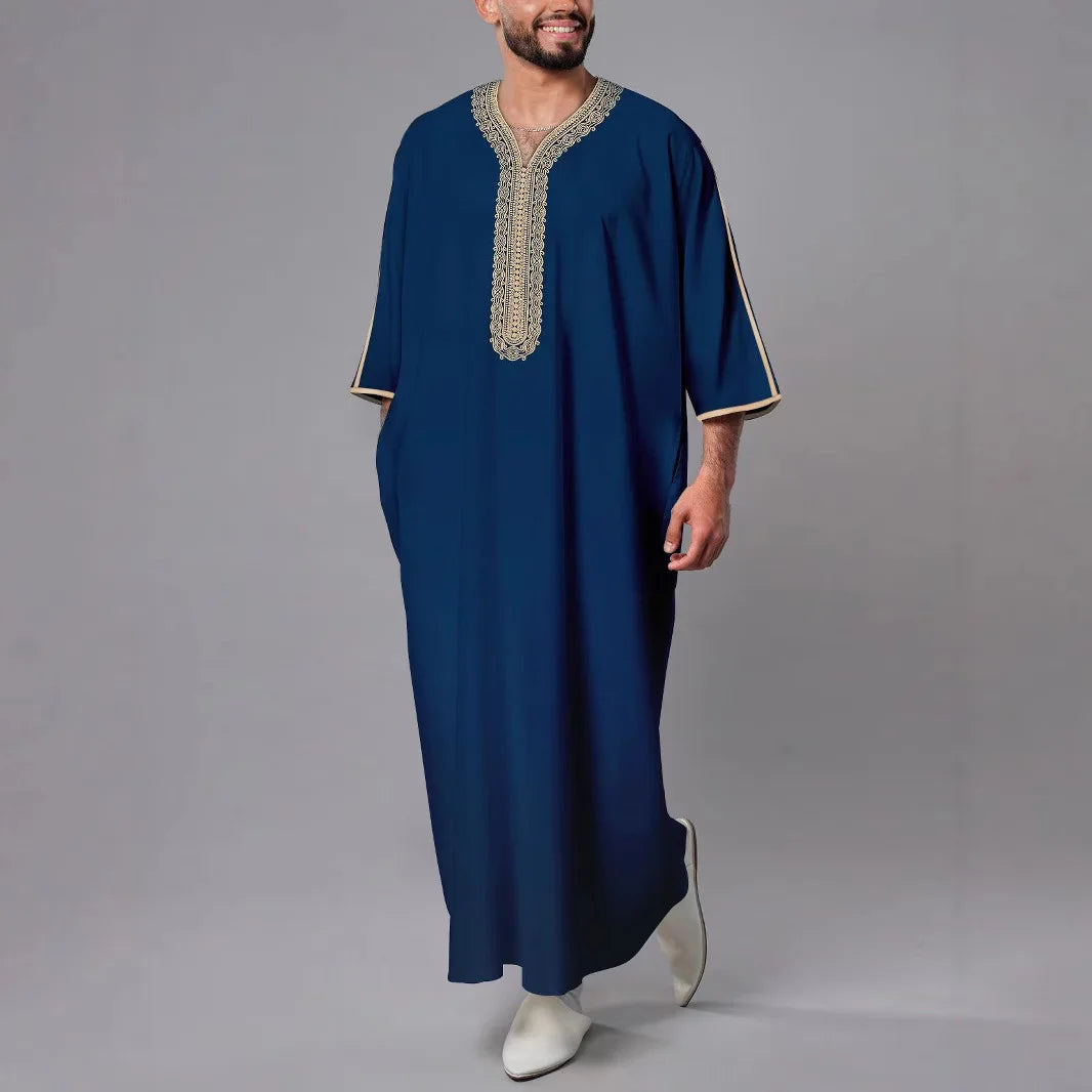2026 Ethnic Style Muslim Clothing Eid Middle East Robe Men Thobe Arab Islamic Kaftan with Pocket Loose Casual Embroidered Abayas