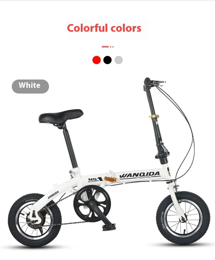 Foldable bicycle, 12-inch small bike for boys and girls, portable and ultra-light transmission with disc brakes