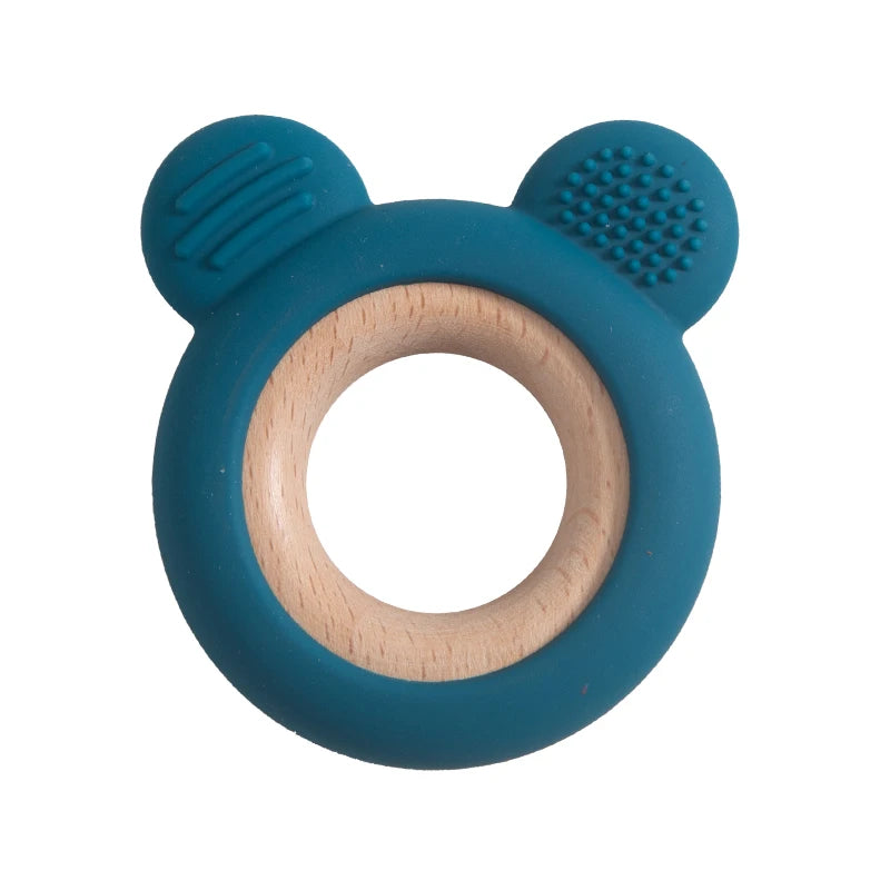 1PC Baby Silicone Wooden Teether Ring Cute Bear Infant Nursing Teething Toys Newborn Health Care Chewing Toy Baby Accessories
