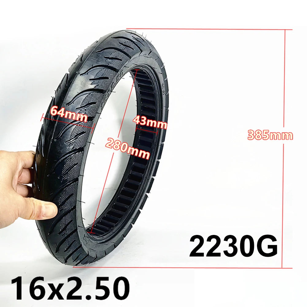 1x E-bike 16x2.5 Rubber Solid Tire Hollow-carved Design No Inflation For 16inches E-Bike Bicycle Parts