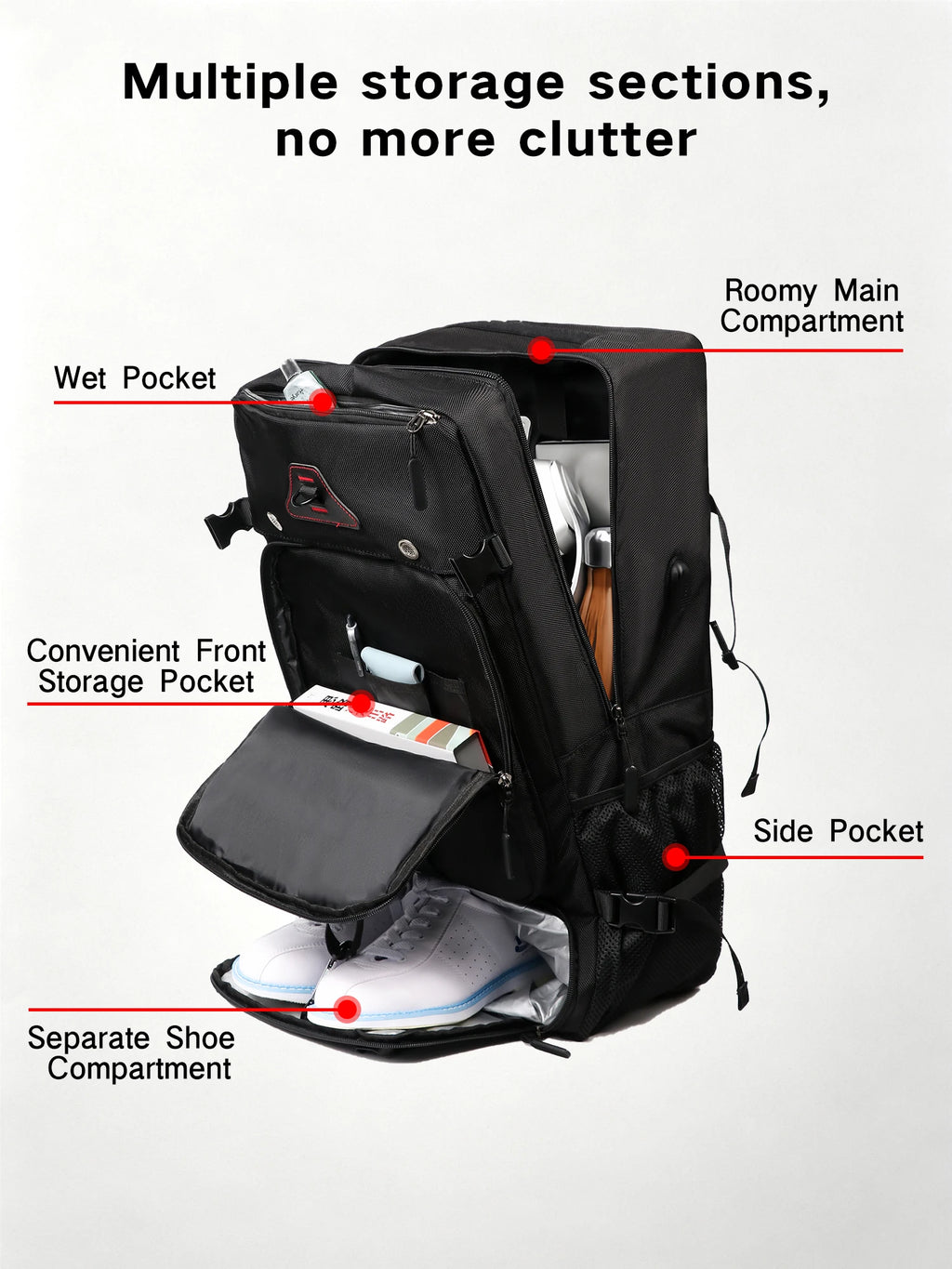Reiserucksack mit großer Kapazität, 17-Zoll-Laptopfach, mit separatem Fach für trockene und nasse Gegenstände, Wanderrucksack für Herren.