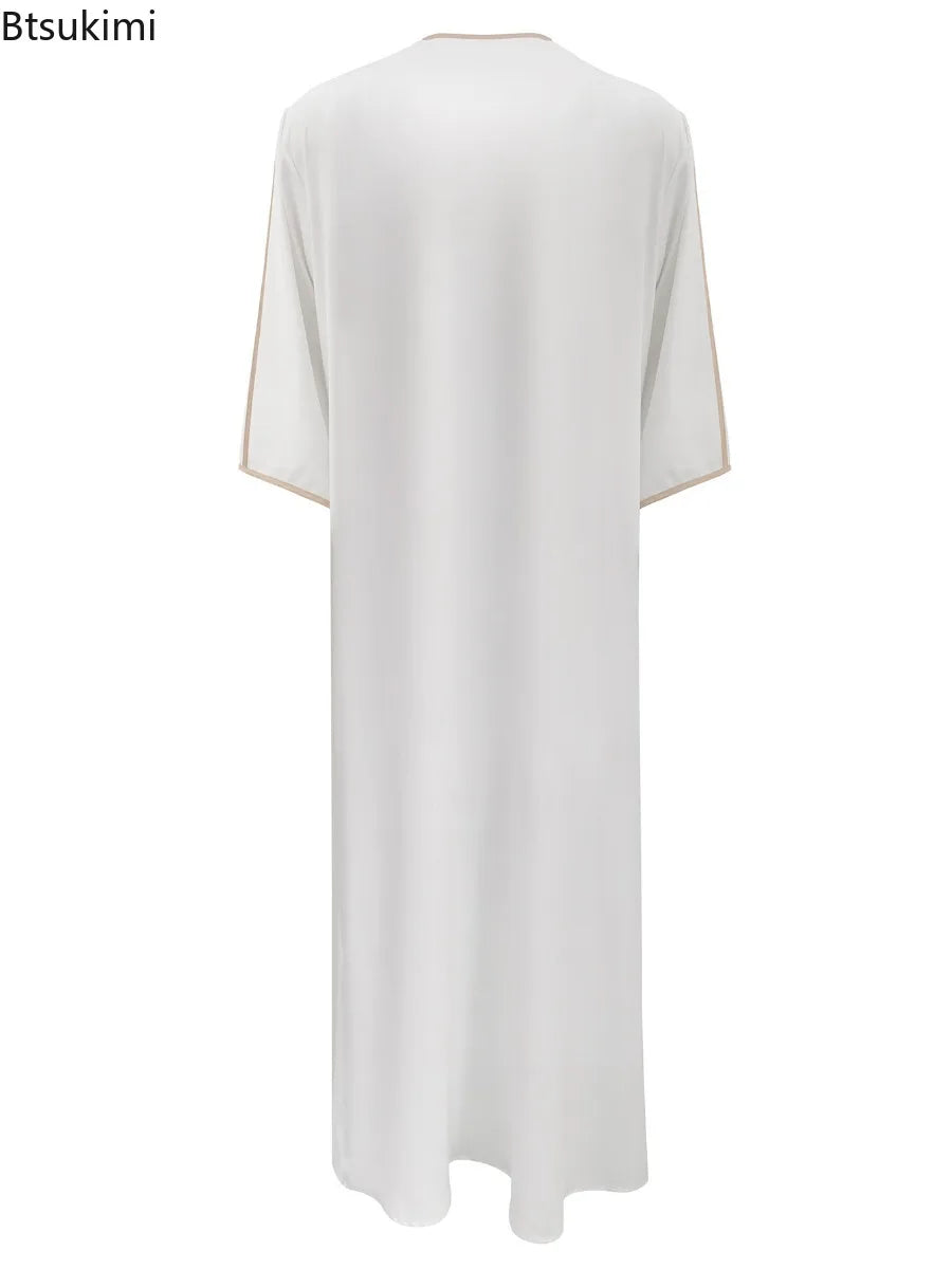 2026 Ethnic Style Muslim Clothing Eid Middle East Robe Men Thobe Arab Islamic Kaftan with Pocket Loose Casual Embroidered Abayas